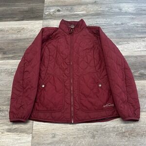 Eddie Bauer Burgundy Red Womens M Zipper Pockets Diamond Quilt Jacket Puffer‎